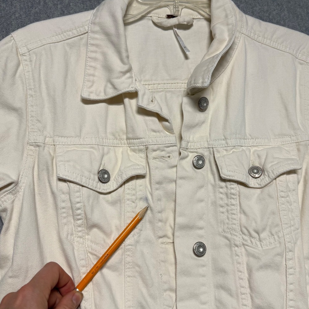 Free People Womens Cream Denim Trucker Jacket Off White Cotton Size Small - Picture 7 of 15